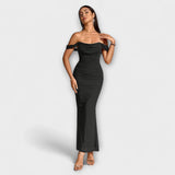 Ione - Off-Shoulder Ruffled Bodycon Dress – Schwarz