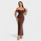 Ione - Off-Shoulder Ruffled Bodycon Dress – Braun