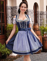 3-teiliges Dirndlset mit Schürze & Bluse – Oktoberfest | Traditionelles Trachtenkleid für festliche Anlässe – Blau