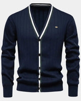 Joachim | Herren Baumwollpullover mit Knöpfen – Knopf Pullover Herren – Marineblau
