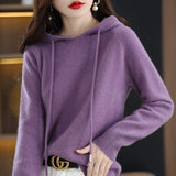 Olivia Klein Gestrickter Pullover mit Kapuze – Lila