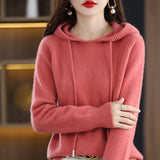 Olivia Klein Gestrickter Pullover mit Kapuze – Rot