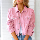 Schlichte Damen-Jeansjacke mit Knöpfen – Rosa