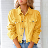 Schlichte Damen-Jeansjacke mit Knöpfen – Gelb