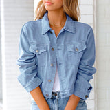 Schlichte Damen-Jeansjacke mit Knöpfen – Blau