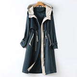 Langer Wasserdichter Trenchcoat für Damen | Mit Kapuze – Blau