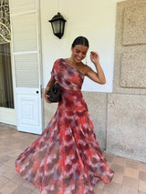 Dainia – Ein-Schulter-Maxikleid Aus Netz – Lila
