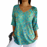 Phaela - Weiche Rippstrickbluse – Türkis-Gold
