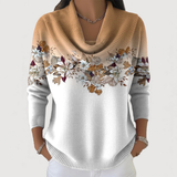 Lineea – Pullover Mit Floralem Rollkragen – Camel