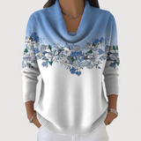 Lineea – Pullover Mit Floralem Rollkragen – Blau