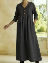 Danjela – Jeans Kleid Mit V-Ausschnitt Und Knöpfen – Schwarz