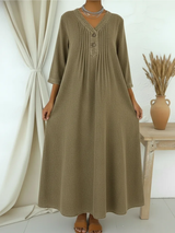 Danjela – Jeans Kleid Mit V-Ausschnitt Und Knöpfen – Khaki