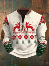 Noel - Weiße Weihnachtsstrickjacke mit Rentieren – Mehrfarbig