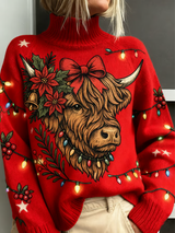 Nora - Weihnachts-Pullover mit Highlander-Druck – Mehrfarbig