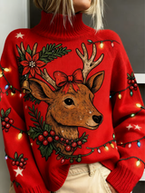Elena - Weihnachtsstrickpullover mit Rehpunkten – Mehrfarbig