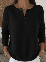 Mara™ – Strickpullover mit feiner Knopfleiste – Schwarz