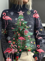Mila - Weihnachtspullover mit Flamingos und Weihnachtsbaum – Mehrfarbig