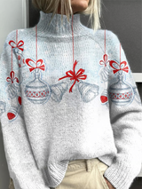 Lotte - Weihnachtsstrickpullover mit Weihnachtskugeln und Schleifen – Mehrfarbig