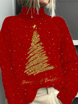 Sara - Weihnachtspullover mit goldenem Weihnachtsbaum – Mehrfarbig