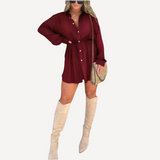 Jessica | Trendy Satin Design Frau Romper Kleid – Weinrot