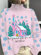 Lara - Weihnachts-Pullover mit Kirche und Schneeflocken – Mehrfarbig