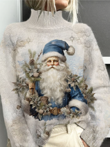 Lina - Weihnachtspullover mit vintage Weihnachtsmann – Blau