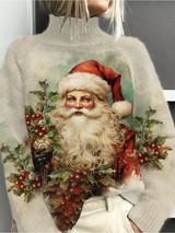 Lina - Weihnachtspullover mit vintage Weihnachtsmann – Rot