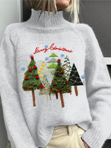Elin - Weihnachtspullover mit Weihnachtsbäumen und Stickdetails – Mehrfarbig
