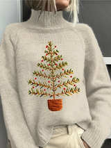 Elena - Weihnachtspullover mit Weihnachtsbaum – Weiß
