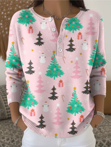 Clara - Weihnachtsstrickpullover mit Weihnachtsbaumdruck – Mehrfarbig