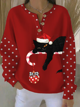 Mila - Weihnachtspullover mit Katze – Rot
