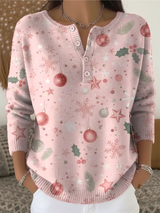 Elena – Weihnachtsstrickpullover mit Knöpfen – Rosa