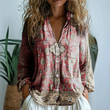 Hailey | Naturmuster Dreiviertelarm Bluse – Rötlich
