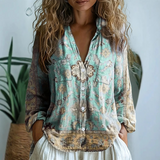Hailey | Naturmuster Dreiviertelarm Bluse – Türkis
