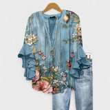 Leah | Schleifen Bluse – Blumenmuster Blau