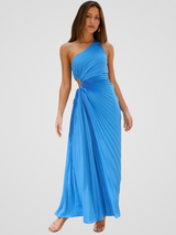 AURORA ONE SHOULDER PLISSEEKLEID – Blau