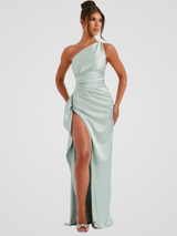SOLEIL SATIN MAXIKLEID – Sage
