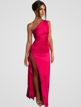 SOLEIL SATIN MAXIKLEID – Rot