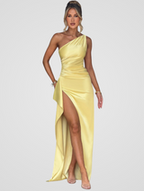 SOLEIL SATIN MAXIKLEID – Gelb