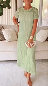 Jilena – Langes Maxikleid Mit Ausschnitte + Kostenloses Unter Kleid – Hellgrün