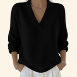 Abigail | V-Ausschnitt Seitlich Gerafft Bluse – Schwarz