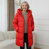 Eponina – Lange, Wattierte Jacke Mit Kapuze – Rot