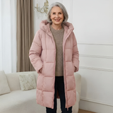 Eponina – Lange, Wattierte Jacke Mit Kapuze – Rosa