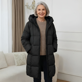 Eponina – Lange, Wattierte Jacke Mit Kapuze – Schwarz