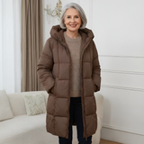 Eponina – Lange, Wattierte Jacke Mit Kapuze – Kaffee