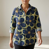 Chiara – Gemustertes Leinenhemd – Blau