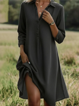 Amasha - Kleid Mit Kragen Und V-Ausschnitt – Schwarz