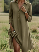 Amasha - Kleid Mit Kragen Und V-Ausschnitt – Khaki