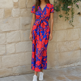 Florence | Leichte und elegante bunte Robe – Rot - Blau