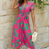 Florence | Leichte und elegante bunte Robe – Rot - Grün